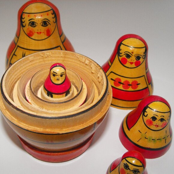Nesting Dolls - Tallest Doll is 4-1/4"  - Wooden - Hand Painted - Set of 5 - Picture 6 of 7